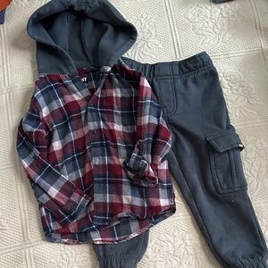 DKNY Red Plaid Shirt and Dark Gray Pants Set